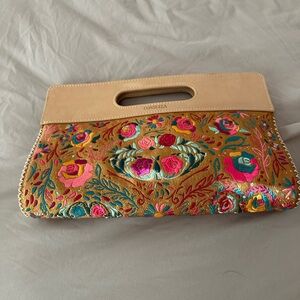 Consuela Gold and Pink Embroidered Clutch